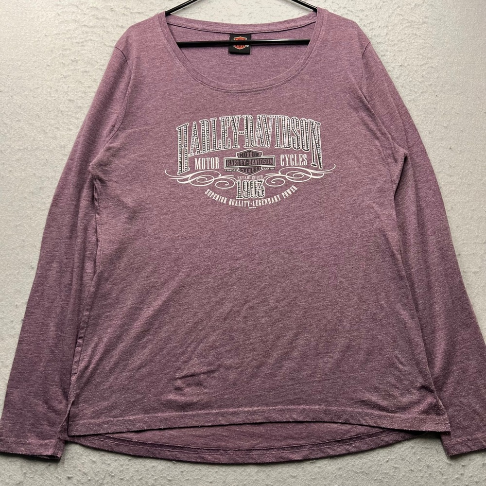 Harley-Davidson Womens Purple Rhinestone Long Sleeve Shirt Decatur IL Large